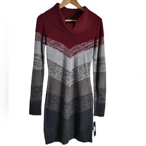 BCX Women's Burgundy and Gray Ombre Chevron Sweater Dress